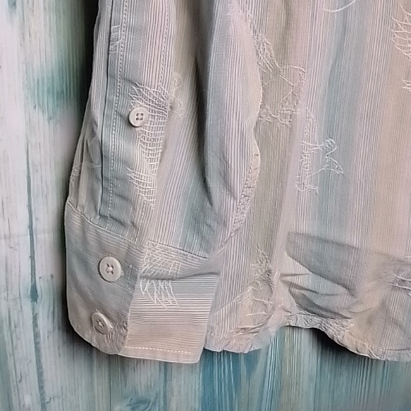 Harley-Davidson silk and cotton button down long sleeve shirt L light blue & grn - Picture 4 of 9